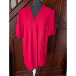 Dana Kay Womens Open Front Red Blouse 18W Lightweight Short Sleeve Made In USA